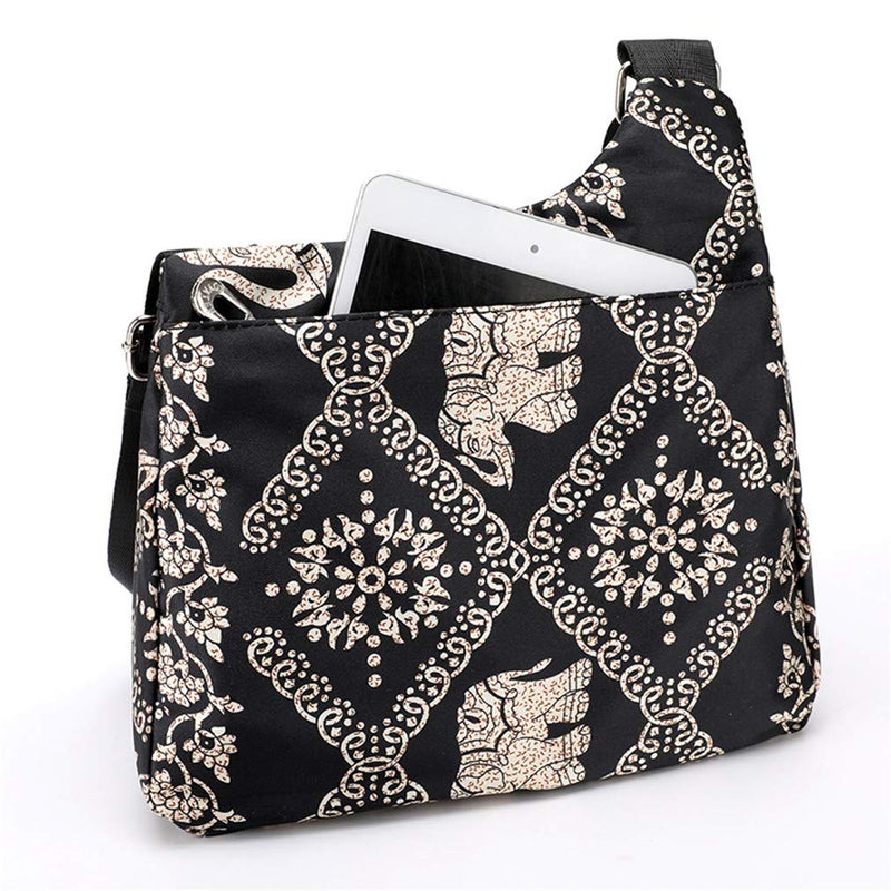 Nawoshow Nylon Floral Multi-Pocket Crossbody Purse Bags for Women Travel Shoulder Bag (Elephant) - Image 2